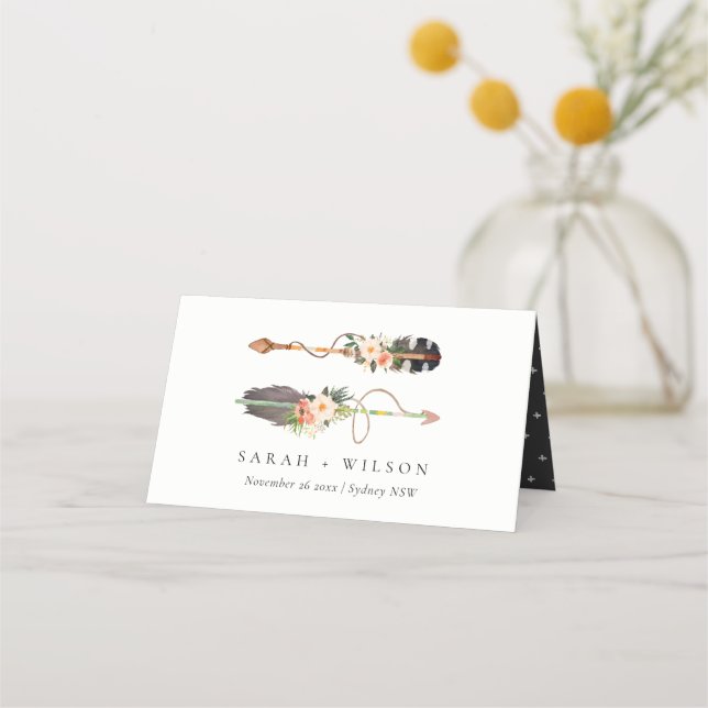 Carte De Placement Mariage de flèches florales rustique Elégant Boho (Devant)