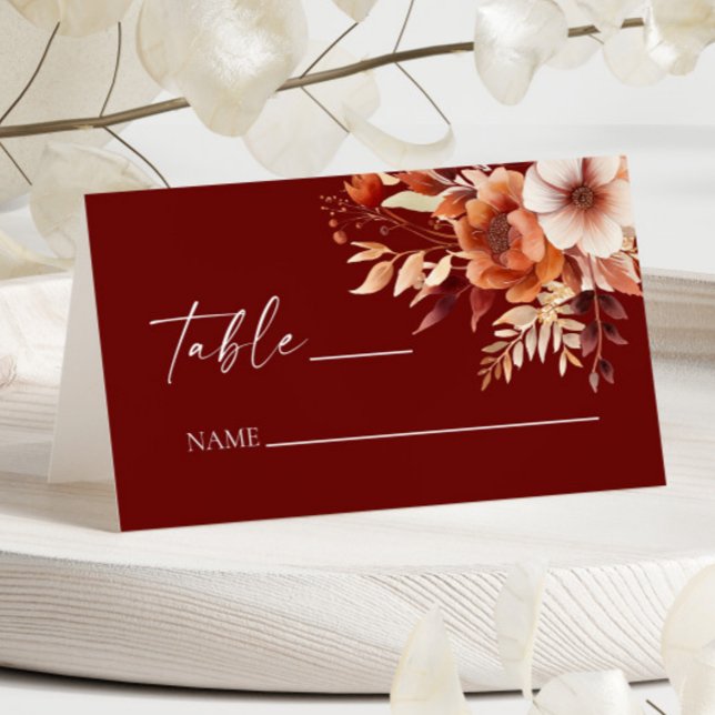 Carte De Placement Mariage de fleurs Brown rouillées de Bourgogne (Créateur téléchargé)