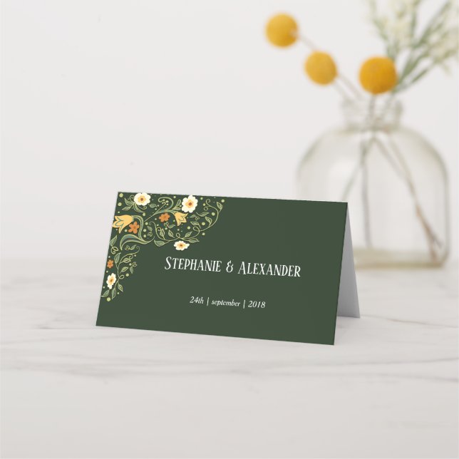 Carte De Placement Mariage de fleurs vertes (Dos)