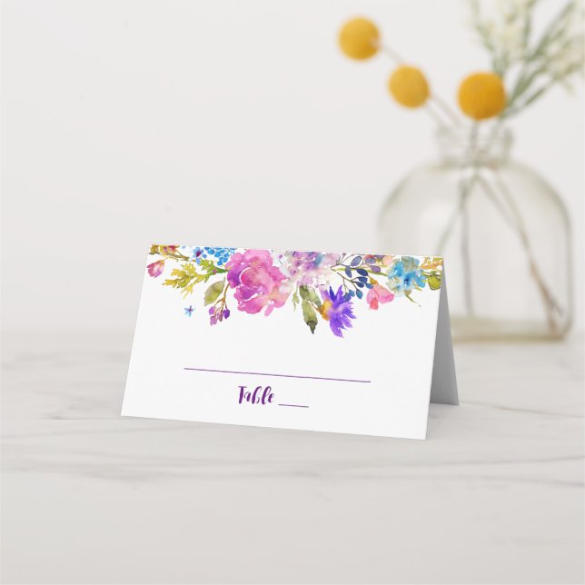 Carte De Placement Mariage de fleurs violettes et roses (Devant)