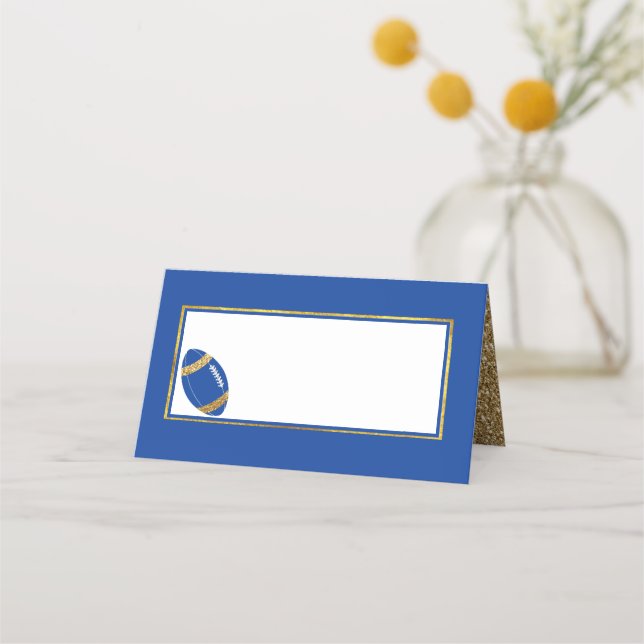 Carte De Placement Mariage de football bleu et or (Devant)