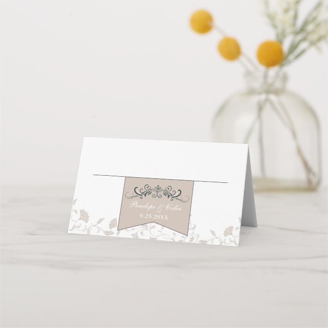 Carte De Placement Mariage de la bibliothèque vintage de bronzage noi (Devant)