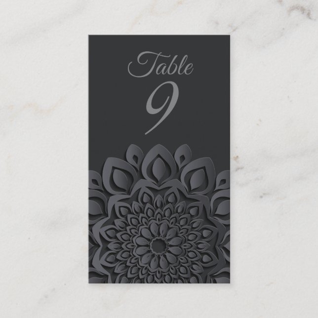 Carte De Placement Mariage de mandala coupé en papier noir (Devant)