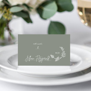 Carte De Placement Mariage de monogramme à couronne verte à tige flor