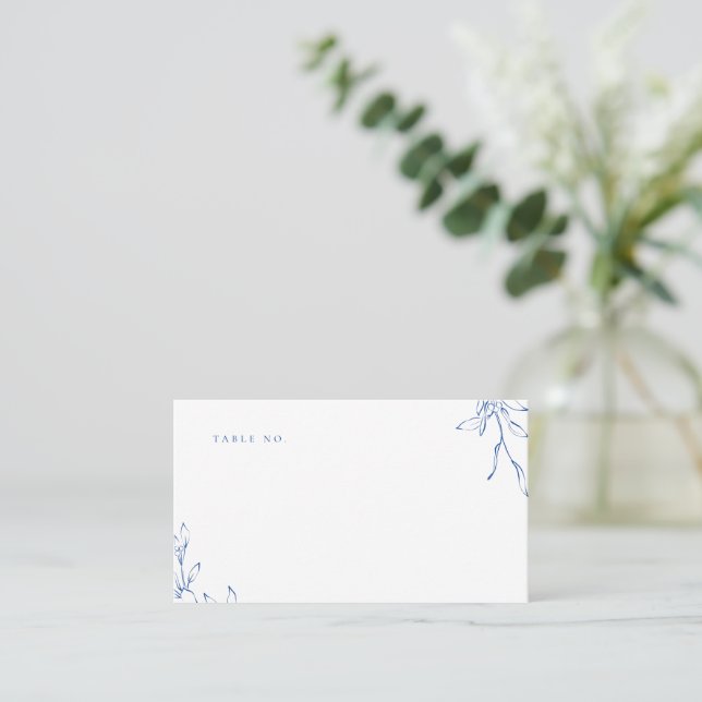 Carte De Placement Mariage de monogramme bleu simple de crête botaniq (Debout devant)