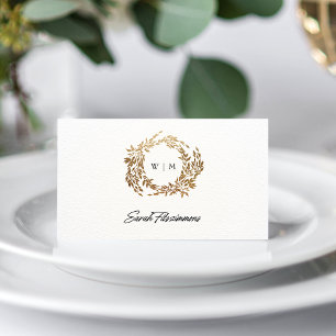 Carte De Placement Mariage de monogramme classique de couronne d'or