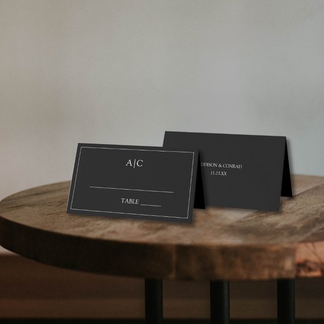 Carte De Placement Mariage de Monogramme noir classique moderne (Créateur téléchargé)