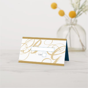 Carte De Placement Mariage de monogramme or Blue Elegant