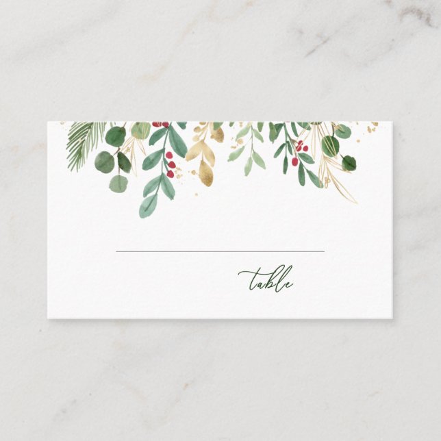 Carte De Placement Mariage de Noël Feuillage Verdure Baie Rouge (Devant)