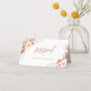 Carte De Placement Mariage de Pampas Rose en terre cuite Boho