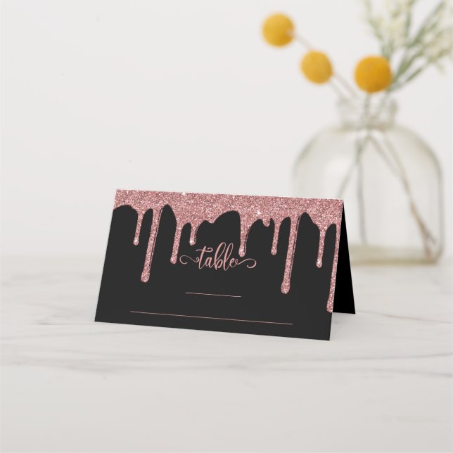 Carte De Placement Mariage de Parties scintillant Rose noir chic (Devant)