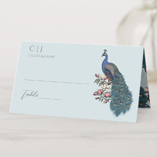 Carte De Placement Mariage de Peacock Floral bleu rustique