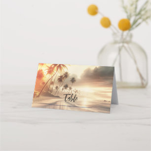 Carte De Placement Mariage de plage au coucher du soleil orange et pa