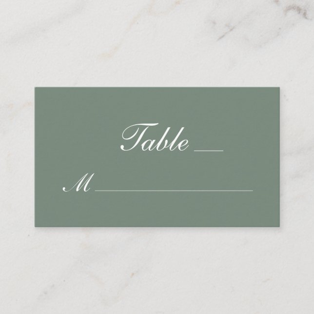 Carte De Placement Mariage de script blanc moderne Sage Green (Devant)