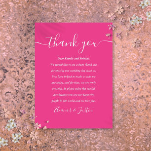 Carte De Placement Mariage de script de signature Merci rose chaud