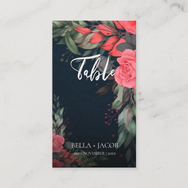 Carte De Placement Mariage de script Floral Gris Orangé (Devant)