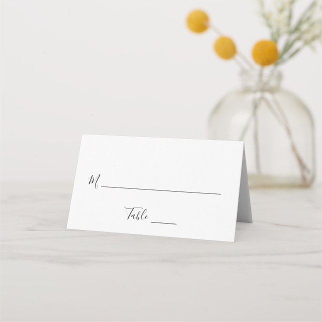 Carte De Placement Mariage de script manuscrit noir et blanc simple (Devant)