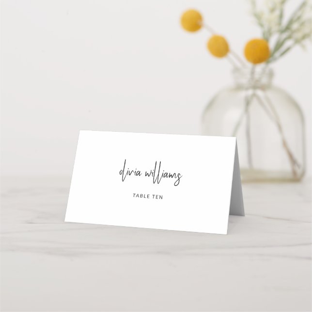 Carte De Placement Mariage de script noir et blanc minimaliste modern (Devant)