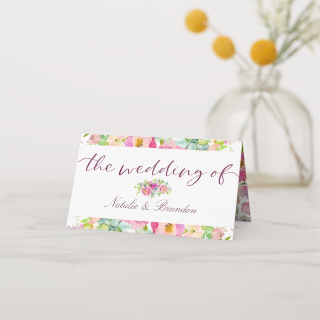 Carte De Placement Mariage de siège fleuri chic en fleurs (Dos)