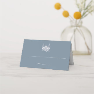 Carte De Placement Mariage de style victorien en bleu avec fleurs bla