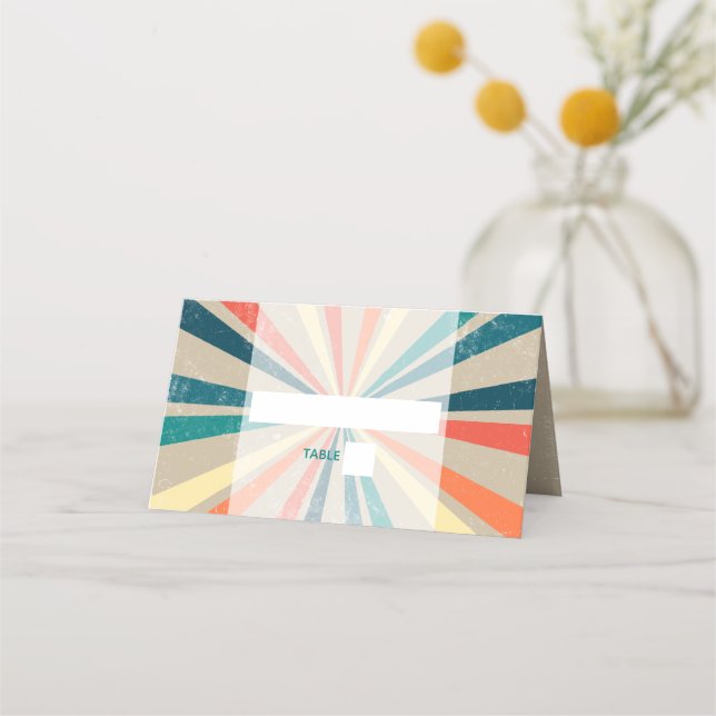 Carte De Placement Mariage de Sunburst Arc-en-ciel coloré rétro (Devant)