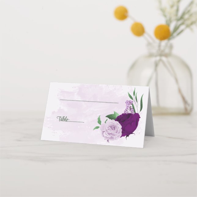 Carte De Placement Mariage de verdure aux fleurs violettes (Devant)