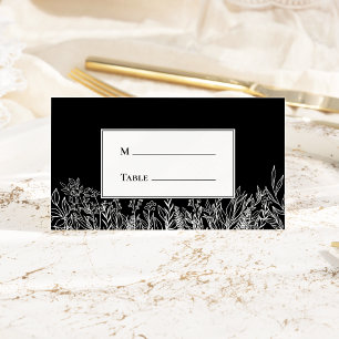 Carte De Placement Mariage de verdure noir et blanc plié