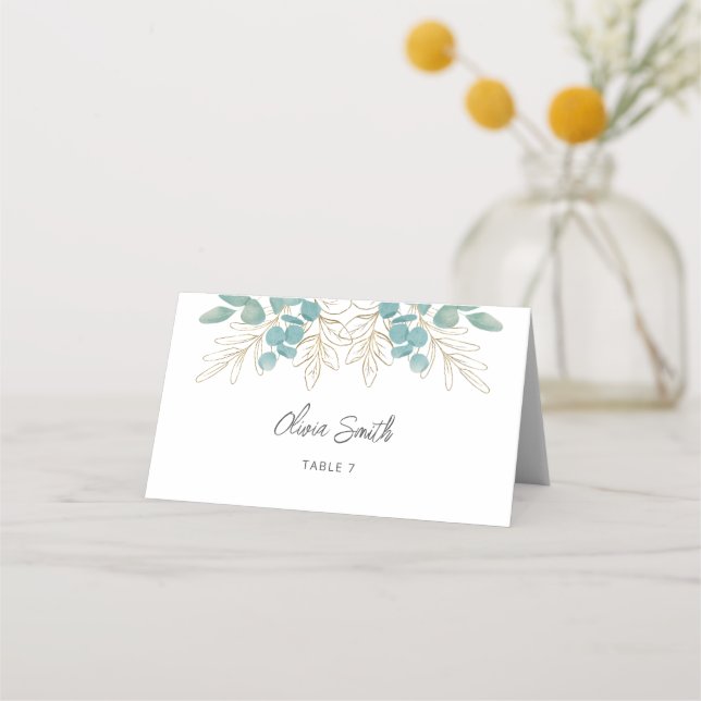Carte De Placement Mariage de verdure or moderne (Devant)