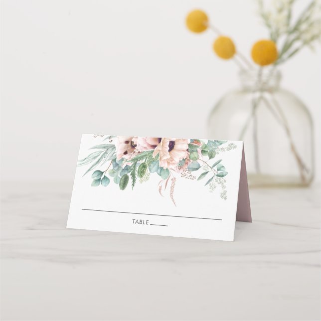 Carte De Placement Mariage de verdure rose pâle chic (Devant)