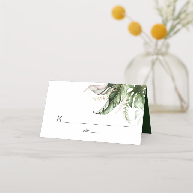 Carte De Placement Mariage de verdure tropicale or rose pâle (Devant)