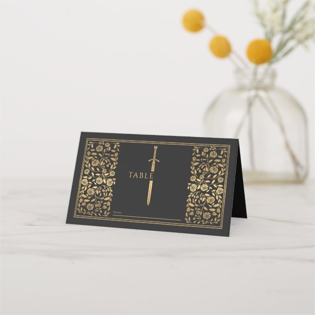 Carte De Placement Mariage d'épée médiévale noire (Devant)