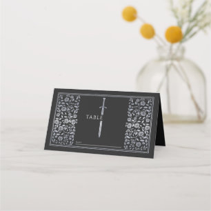 Carte De Placement Mariage d'épée médiévale noire en argent
