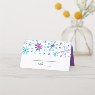 Carte De Placement Mariage d'hiver aux flocons de neige aquarelle