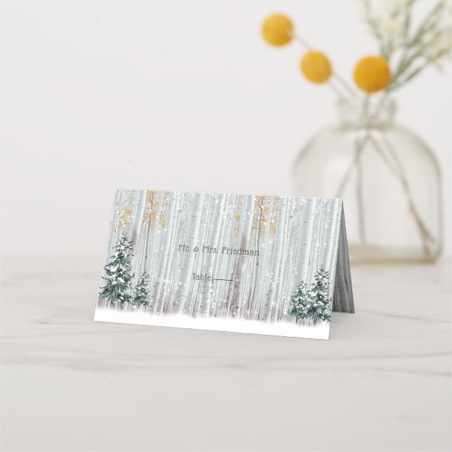 Carte De Placement Mariage d'hiver Pins de Birch Blanche Neige (Devant)