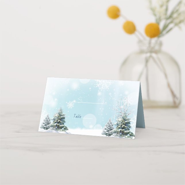 Carte De Placement Mariage d'hiver Snowflakes Pine Trees (Devant)