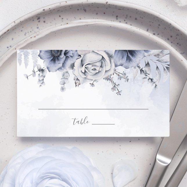 Carte De Placement Mariage Élégant Bleu Dusty Et Floral Navy (Créateur téléchargé)