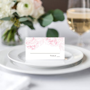 Carte De Placement Mariage Élégant Fleur de Pivoine Rose Gris