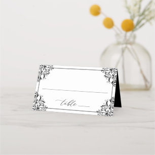 Carte De Placement Mariage Élégant Noir & Blanc Vintage Classique