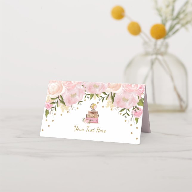 Carte De Placement Mariage Élégant Rose Pâle Fleur Valise de Voyage (Devant)