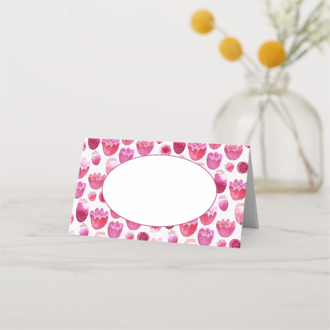 Carte De Placement Mariage en fleurs rose vif (Devant)