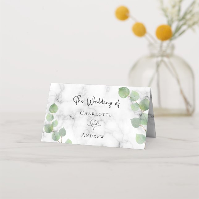Carte De Placement Mariage en marbre vert Eucalyptus (Dos)
