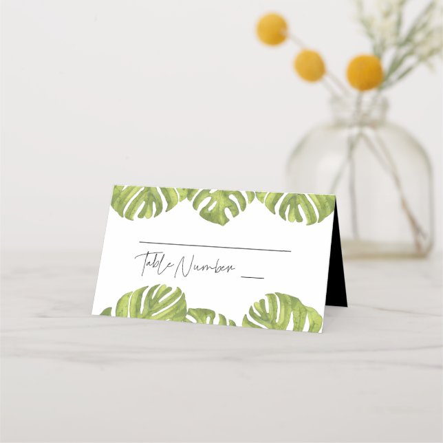 Carte De Placement Mariage feuille de palmier vert tropical (Devant)