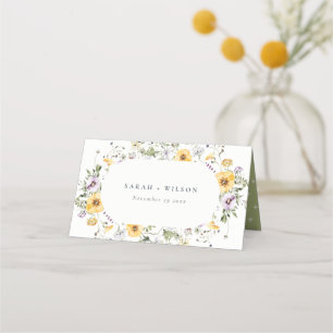 Carte De Placement Mariage Fleur sauvage circulaire Lilac jaune