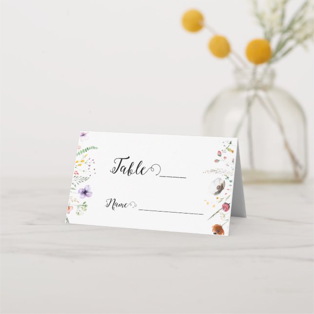 Carte De Placement Mariage fleur sauvage coloré Plié Carte Place (Devant)