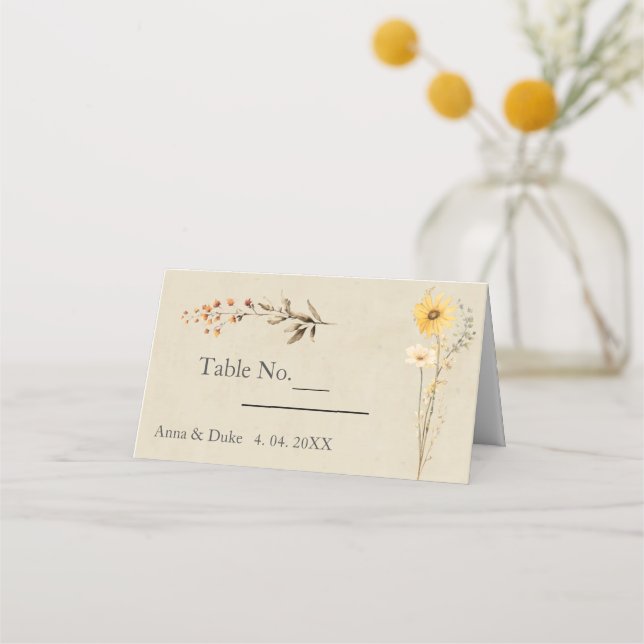 Carte De Placement Mariage Fleur sauvage jaune (Devant)