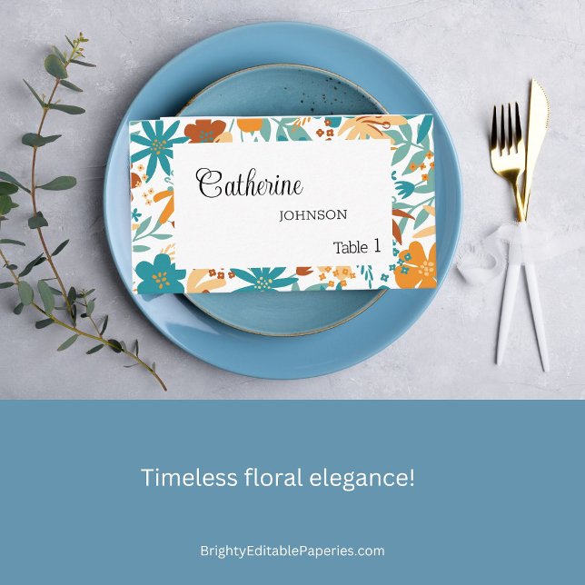 Carte De Placement Mariage Fleur sauvage rétro brillant (Créateur téléchargé)