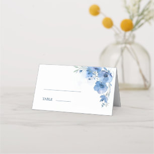 Carte De Placement Mariage Fleurs Aquarelle Art Fin Bleu