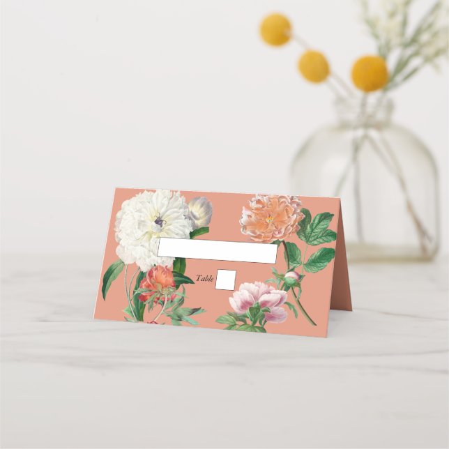 Carte De Placement Mariage Fleurs de Pivoines Rose Pêche Aquarelle (Devant)