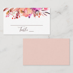 Carte De Placement Mariage floral aquarelle rose pêche. Feuillage d'a