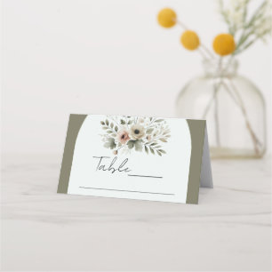 Carte De Placement Mariage floral aquarelle vert olive kaki 